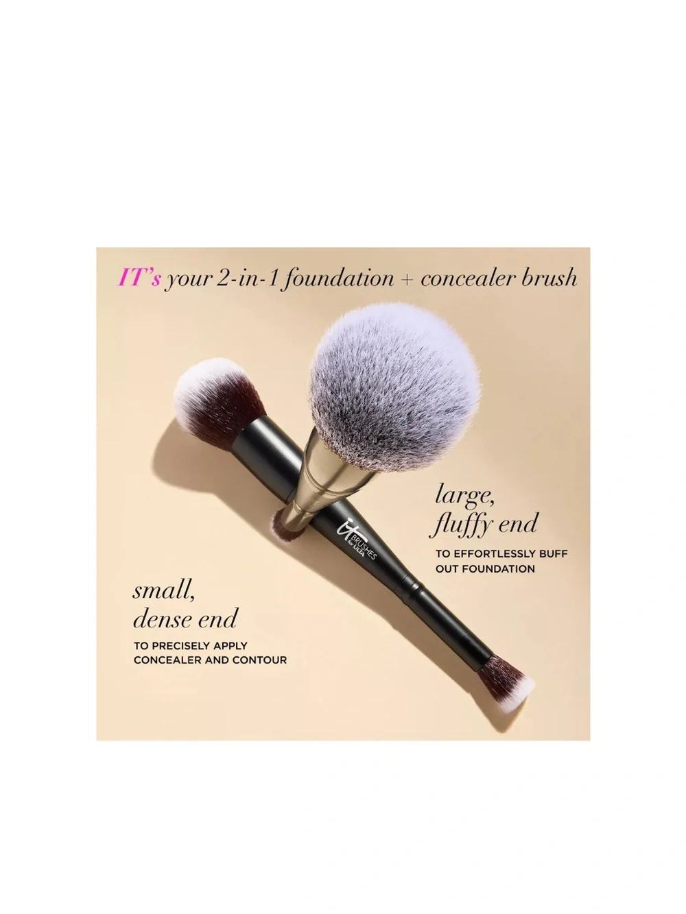 IT Cosmetics Airbrush Dual Ended Concealer and Foundation Brush #132 NWT